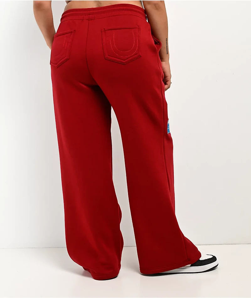 True Religion Crystal Patch Red Straight Leg Sweatpants