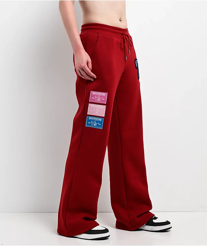 True Religion Crystal Patch Red Straight Leg Sweatpants