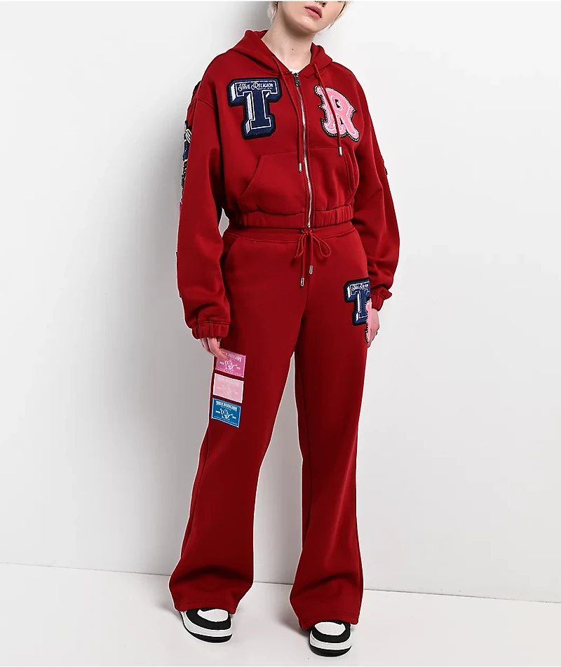 True Religion Crystal Patch Red Straight Leg Sweatpants