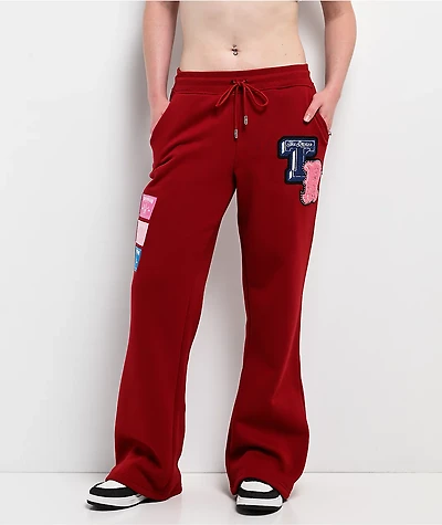 True Religion Crystal Patch Red Straight Leg Sweatpants