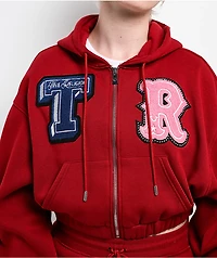 True Religion Crystal Patch Shrunken Red Crop Zip Hoodie