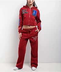 True Religion Crystal Patch Varsity Red Dahlia Crop Zip Hoodie