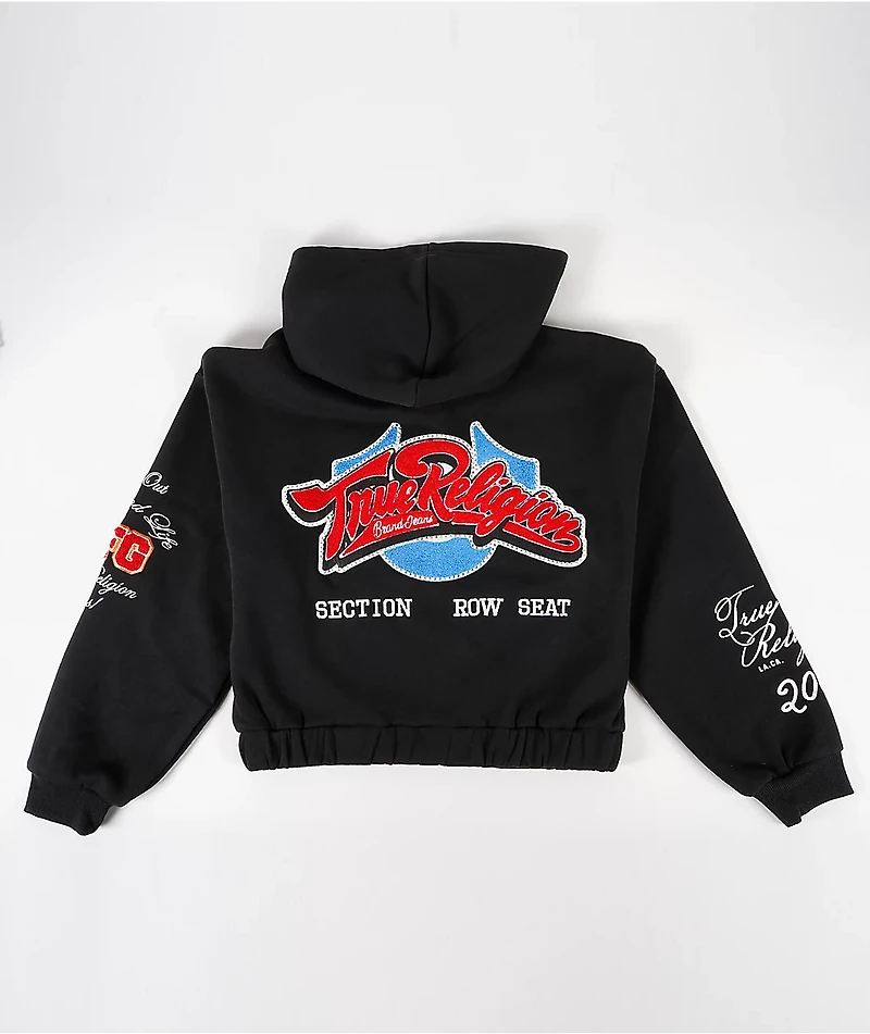 True Religion Crystal Patched Black Zip Hoodie