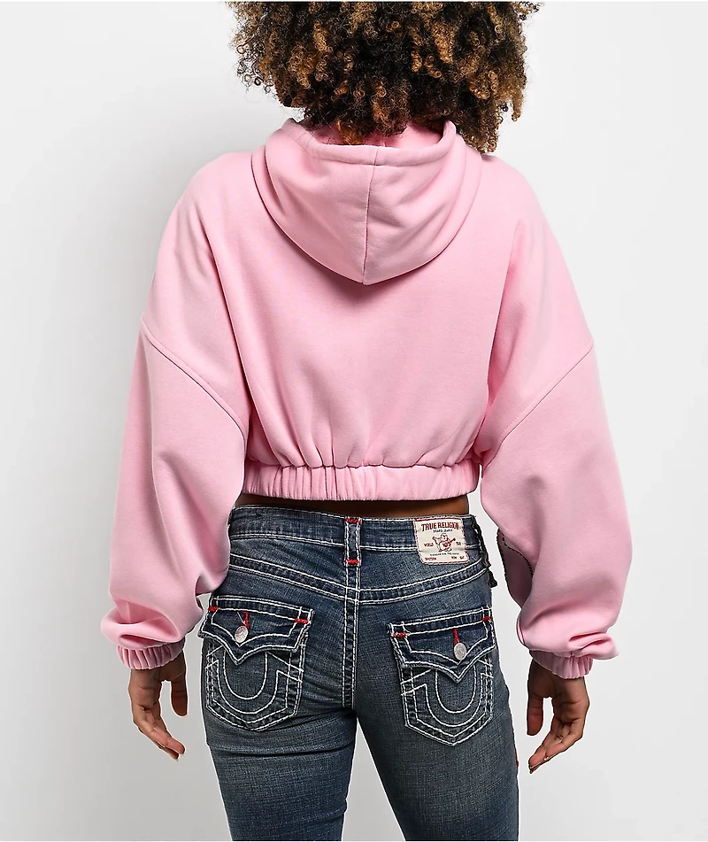True Religion Crystal Pink Crop Zip Hoodie
