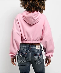 True Religion Crystal Pink Crop Zip Hoodie