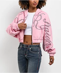 True Religion Crystal Pink Crop Zip Hoodie