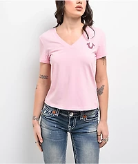True Religion Crystal Pink V-Neck T-Shirt
