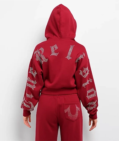 True Religion Crystal Red Relaxed Crop Zip Hoodie