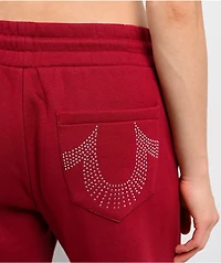 True Religion Crystal Red Wide Leg Sweatpants