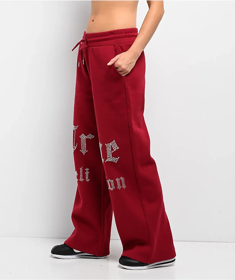 True Religion Crystal Red Wide Leg Sweatpants