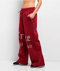 True Religion Crystal Red Wide Leg Sweatpants