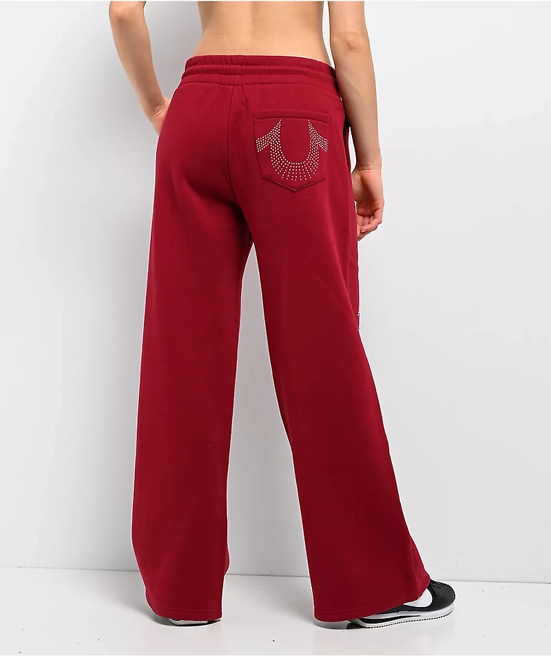 True Religion Crystal Red Wide Leg Sweatpants