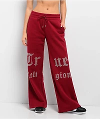 True Religion Crystal Red Wide Leg Sweatpants
