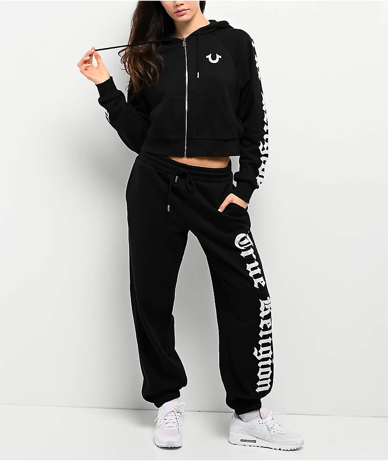 True Religion Crystal Relaxed Black Zip Hoodie