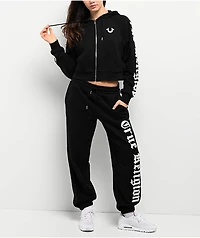 True Religion Crystal Relaxed Black Zip Hoodie