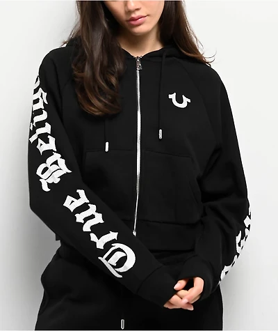 True Religion Crystal Relaxed Black Zip Hoodie
