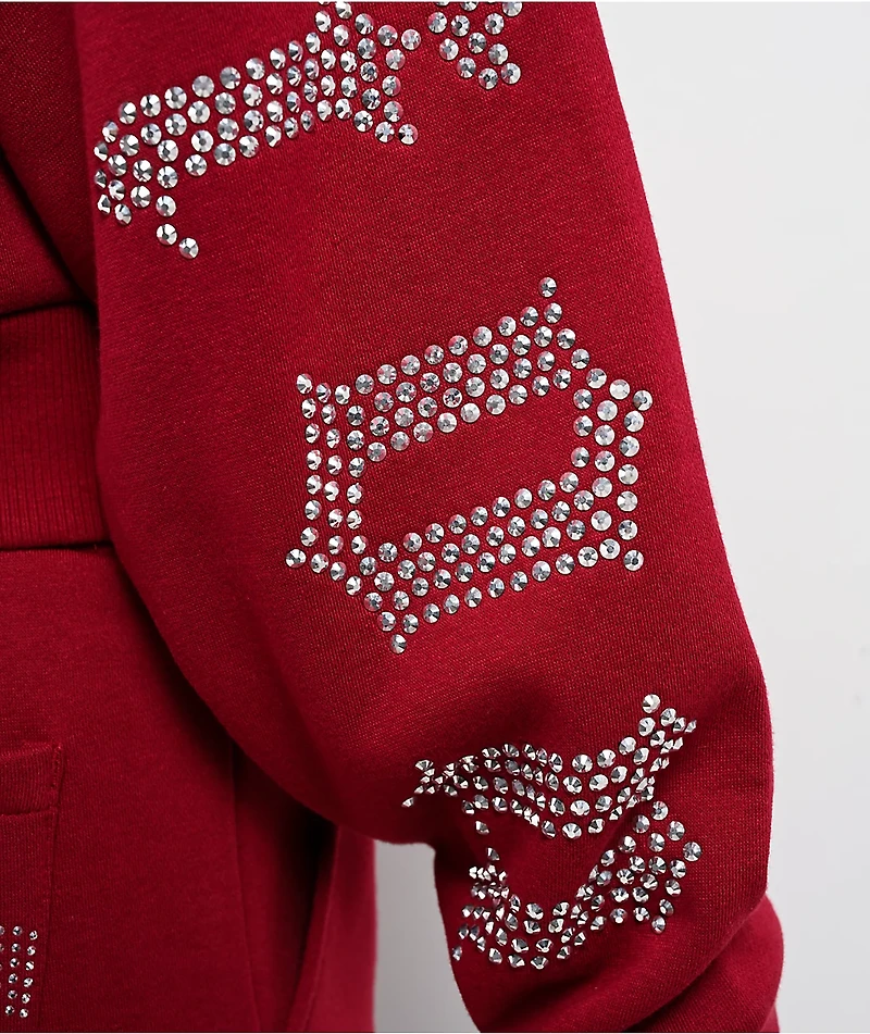 True Religion Crystal Relaxed Red Crop Zip Hoodie