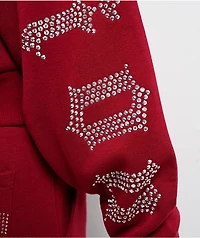 True Religion Crystal Relaxed Red Crop Zip Hoodie
