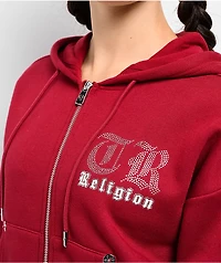 True Religion Crystal Relaxed Red Crop Zip Hoodie