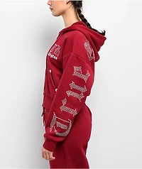 True Religion Crystal Relaxed Red Crop Zip Hoodie
