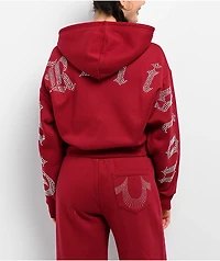True Religion Crystal Relaxed Red Crop Zip Hoodie