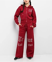 True Religion Crystal Relaxed Red Crop Zip Hoodie
