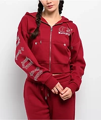 True Religion Crystal Relaxed Red Crop Zip Hoodie