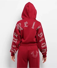 True Religion Crystal Relaxed Red Crop Zip Hoodie