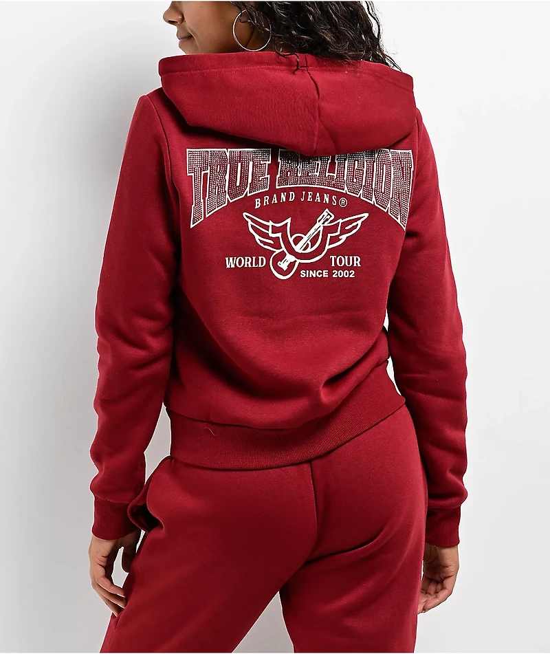 True Religion Crystal Ruby Red Crop Zip Hoodie