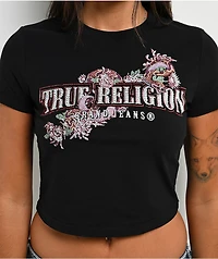 True Religion Crystal Snake Black Crop T-Shirt