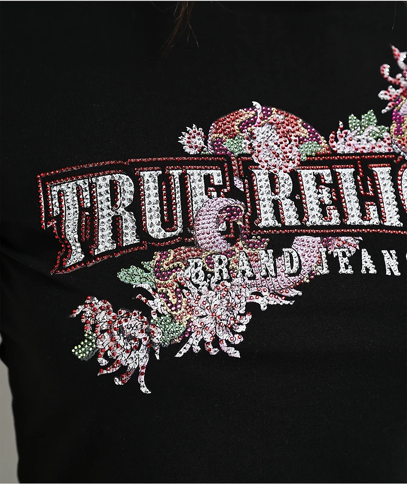 True Religion Crystal Snake Black Crop T-Shirt
