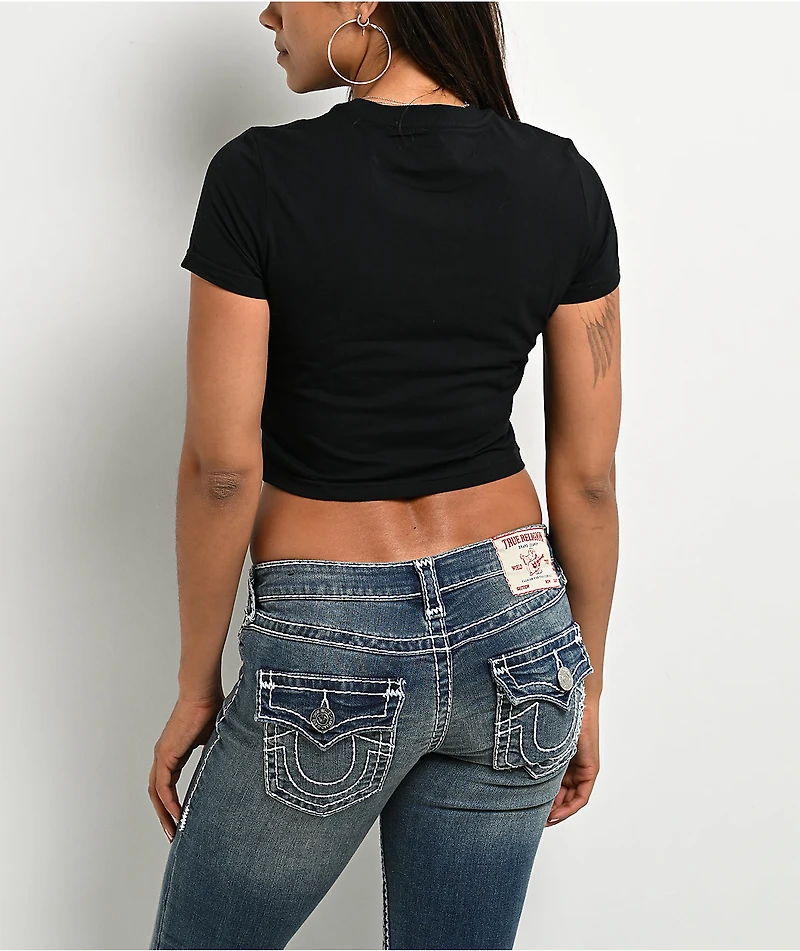 True Religion Crystal Snake Black Crop T-Shirt