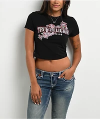 True Religion Crystal Snake Black Crop T-Shirt