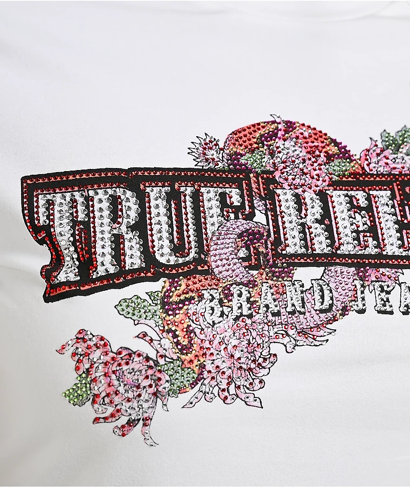 True Religion Crystal Snake White Crop T-Shirt