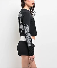 True Religion Crystal Sporty Black Long Sleeve Crop T-Shirt