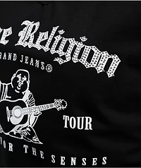 True Religion Crystal V Notch Black & White Raglan Long Sleeve Crop T-Shirt