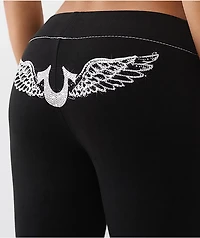 True Religion Crystal Wing Big T Black Flare Sweatpants