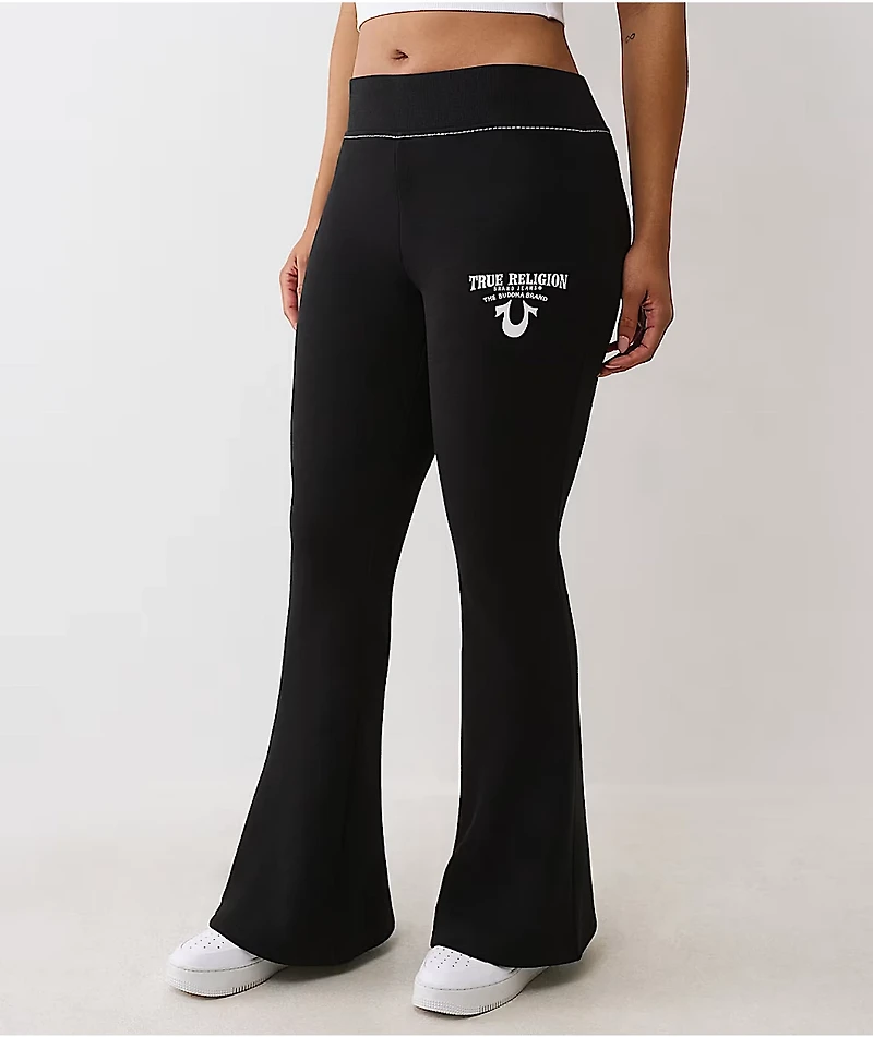 True Religion Crystal Wing Big T Black Flare Sweatpants