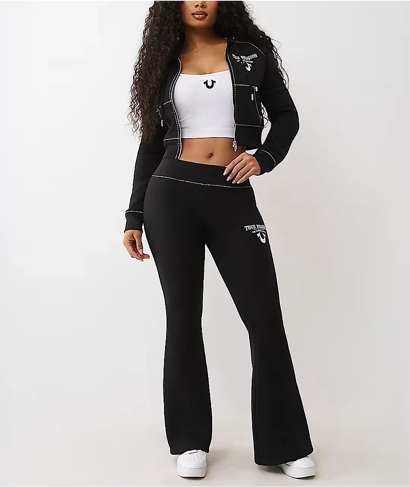 True Religion Crystal Wing Big T Black Flare Sweatpants