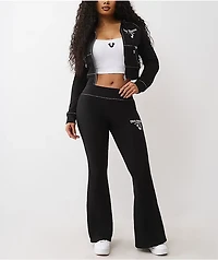 True Religion Crystal Wing Big T Black Flare Sweatpants