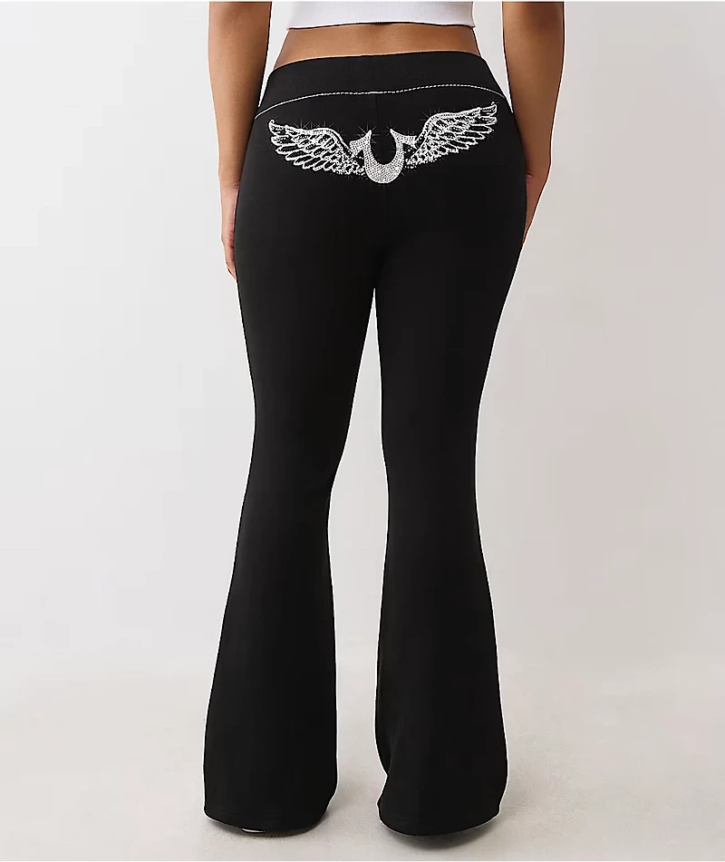 True Religion Crystal Wing Big T Black Flare Sweatpants
