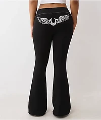 True Religion Crystal Wing Big T Black Flare Sweatpants