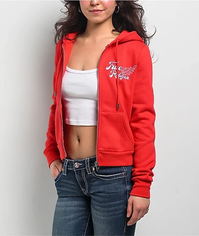 True Religion Crystal Wing Red Zip Hoodie