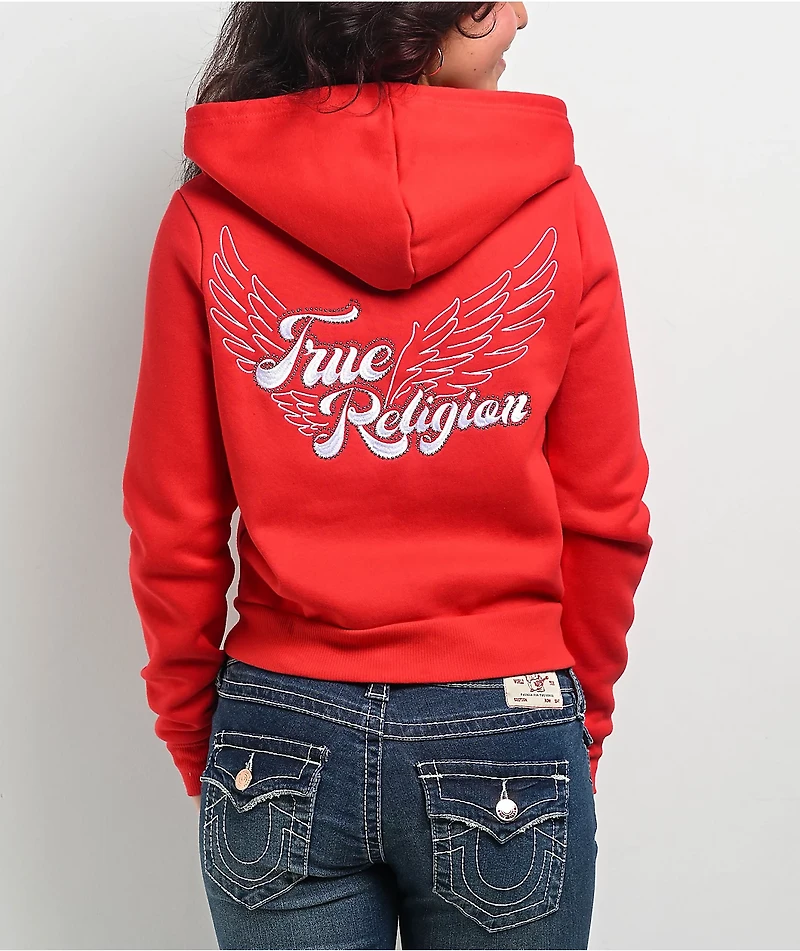 True Religion Crystal Wing Red Zip Hoodie