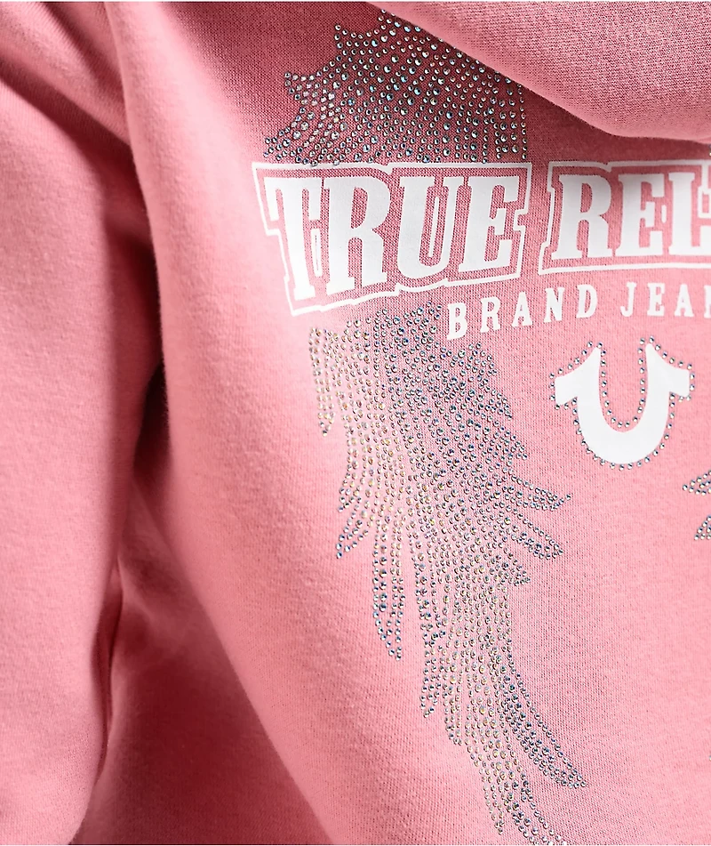 True Religion Crystal Wing Rosebud Crop Zip Hoodie