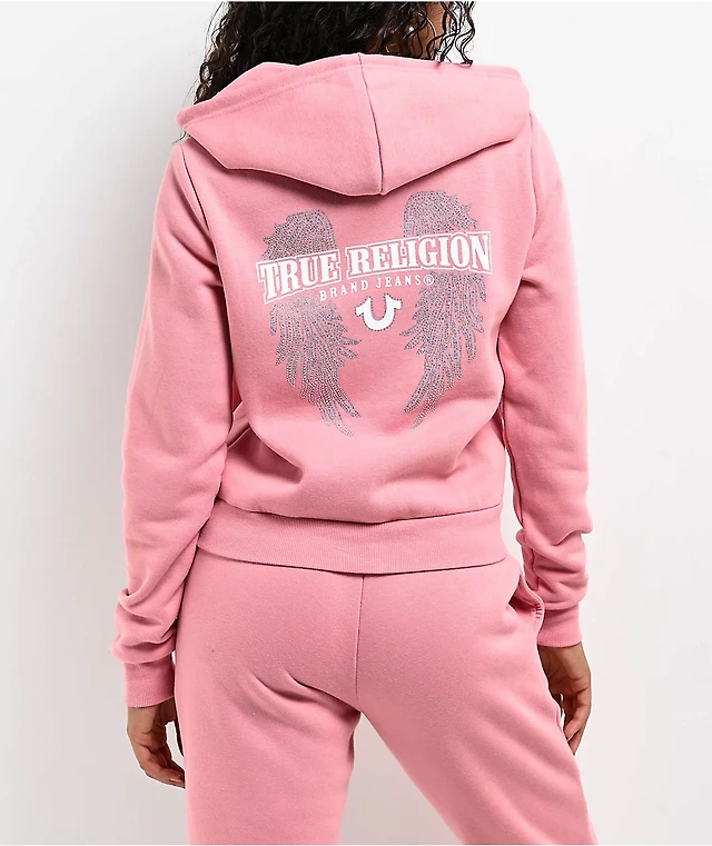 True Religion Crystal Wing Rosebud Crop Zip Hoodie MainPlace Mall