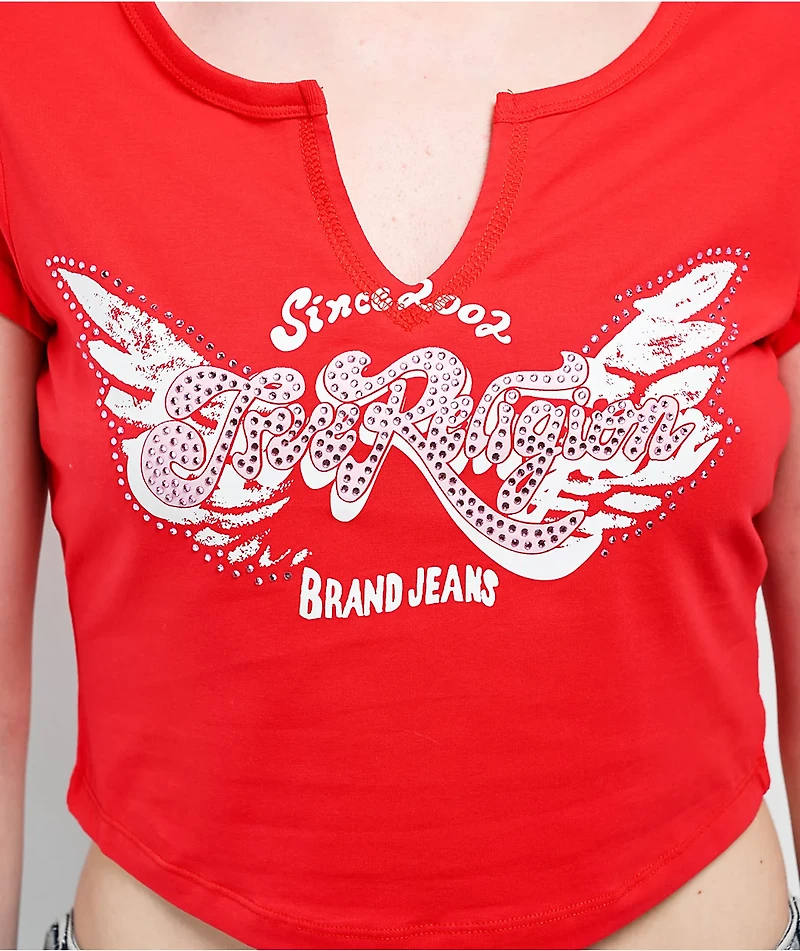 True Religion Crystal Wing Scarlet Notch Crop T-Shirt
