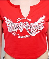 True Religion Crystal Wing Scarlet Notch Crop T-Shirt
