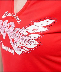 True Religion Crystal Wing Scarlet Notch Crop T-Shirt