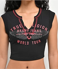 True Religion Crystal Wing V Notch Black Crop T-Shirt